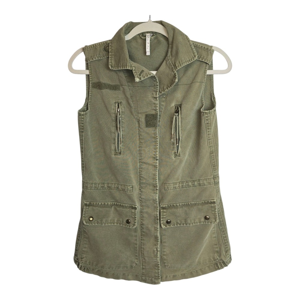 Willow & Clay Anthropologie Sz XS Y2K Womens Army Green‎ Military Vest Jacket